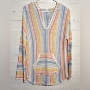 Buc-Ee’s stripped  knit hoodie, oversized, size small. Pink, yellow, white. EUC